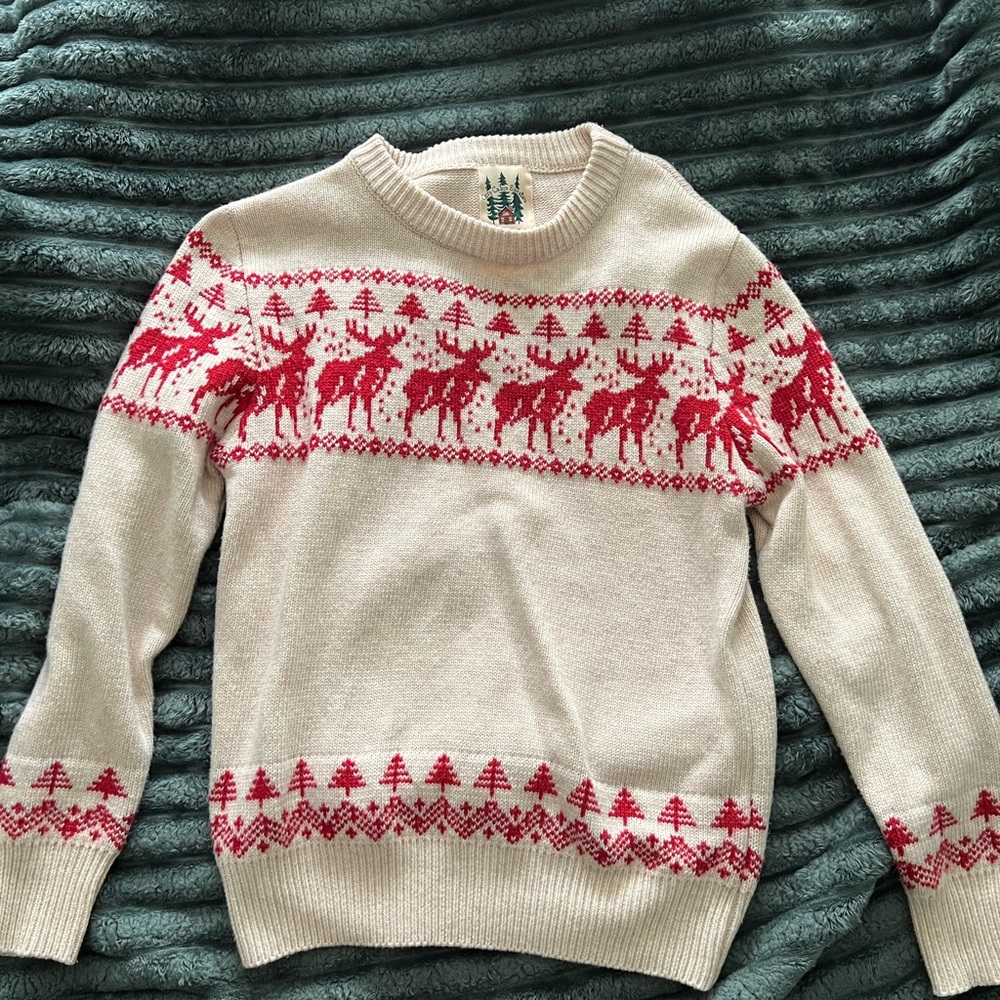 Kiel James Patrick Cream Sweater with Red Reindeer Fair Isle